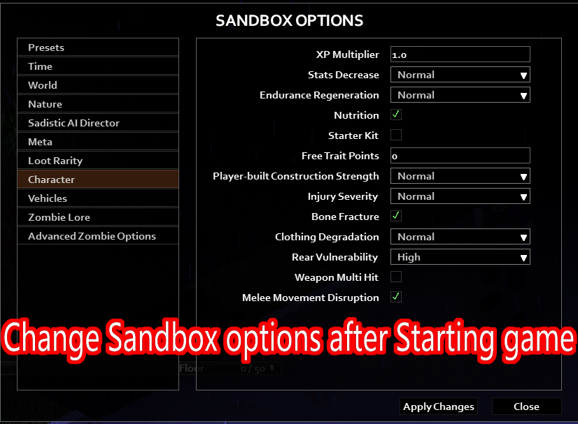 Change Sandbox Options — screenshot 1