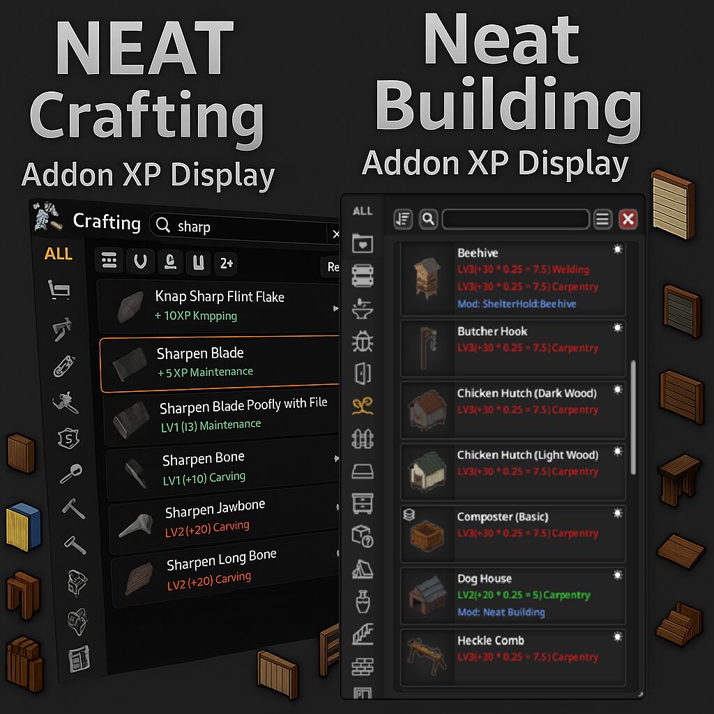 Neat Crafting & Neat Building – XP & Mod Display — screenshot 1
