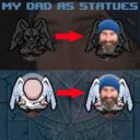 my dad as devil and angel statues