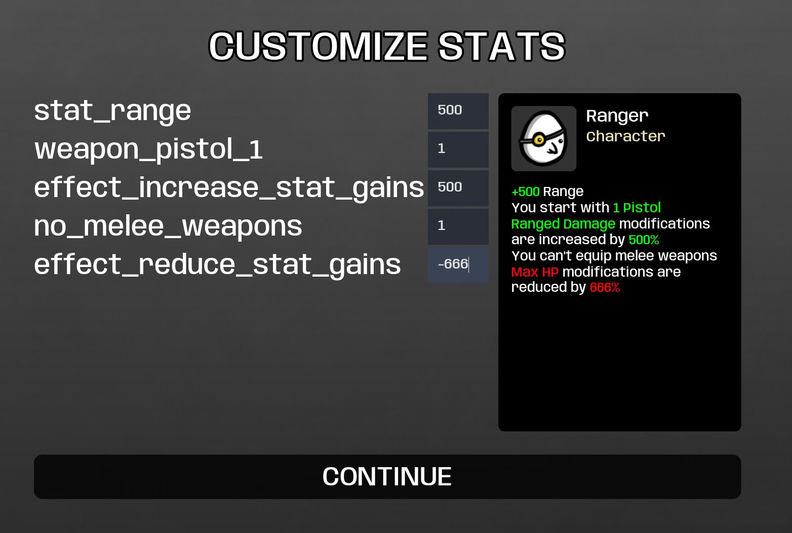Customized Starting Stats — screenshot 2