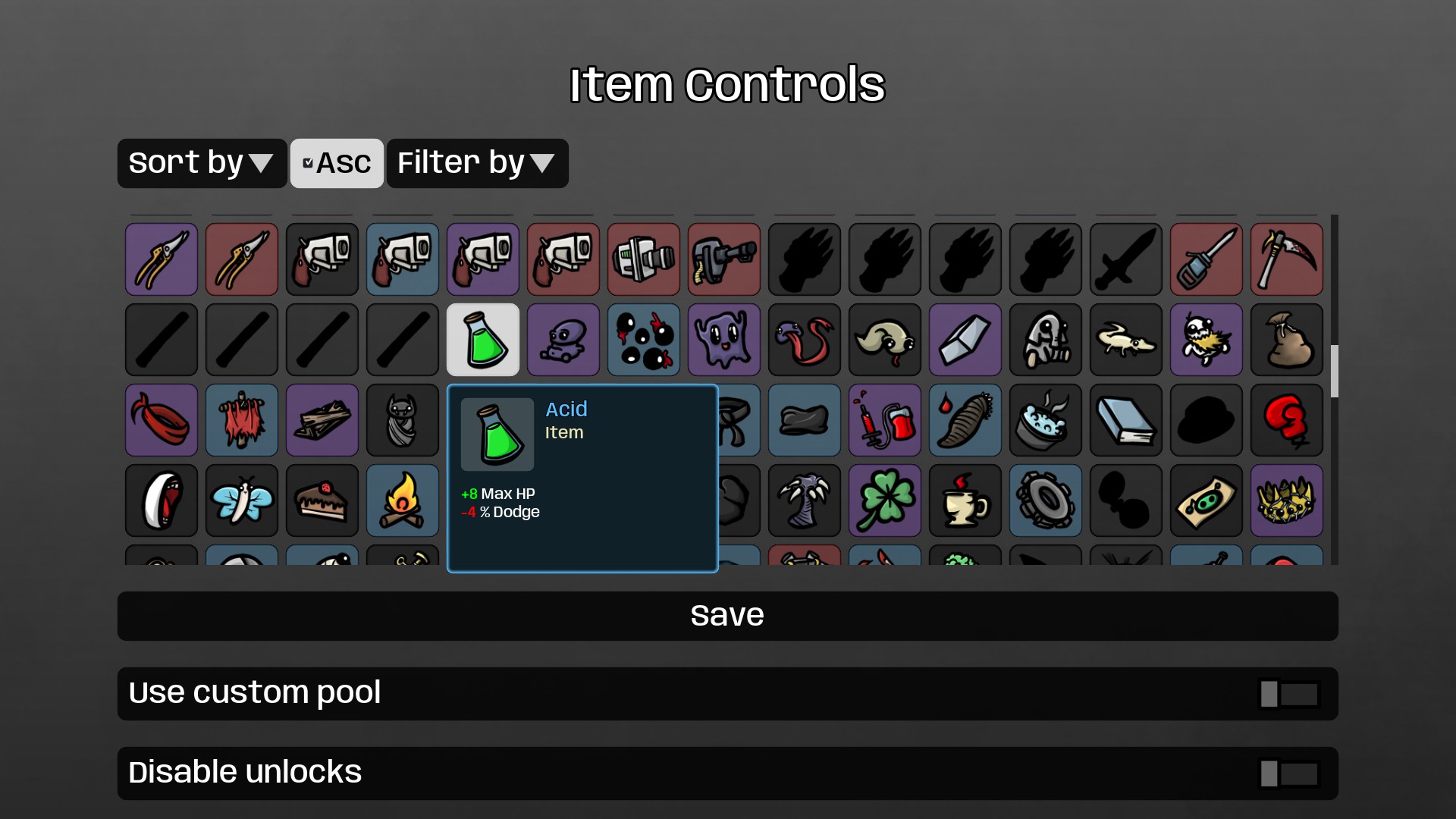 Item Controls — screenshot 2