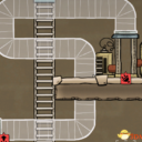 Travel tube crossing wall and ladder