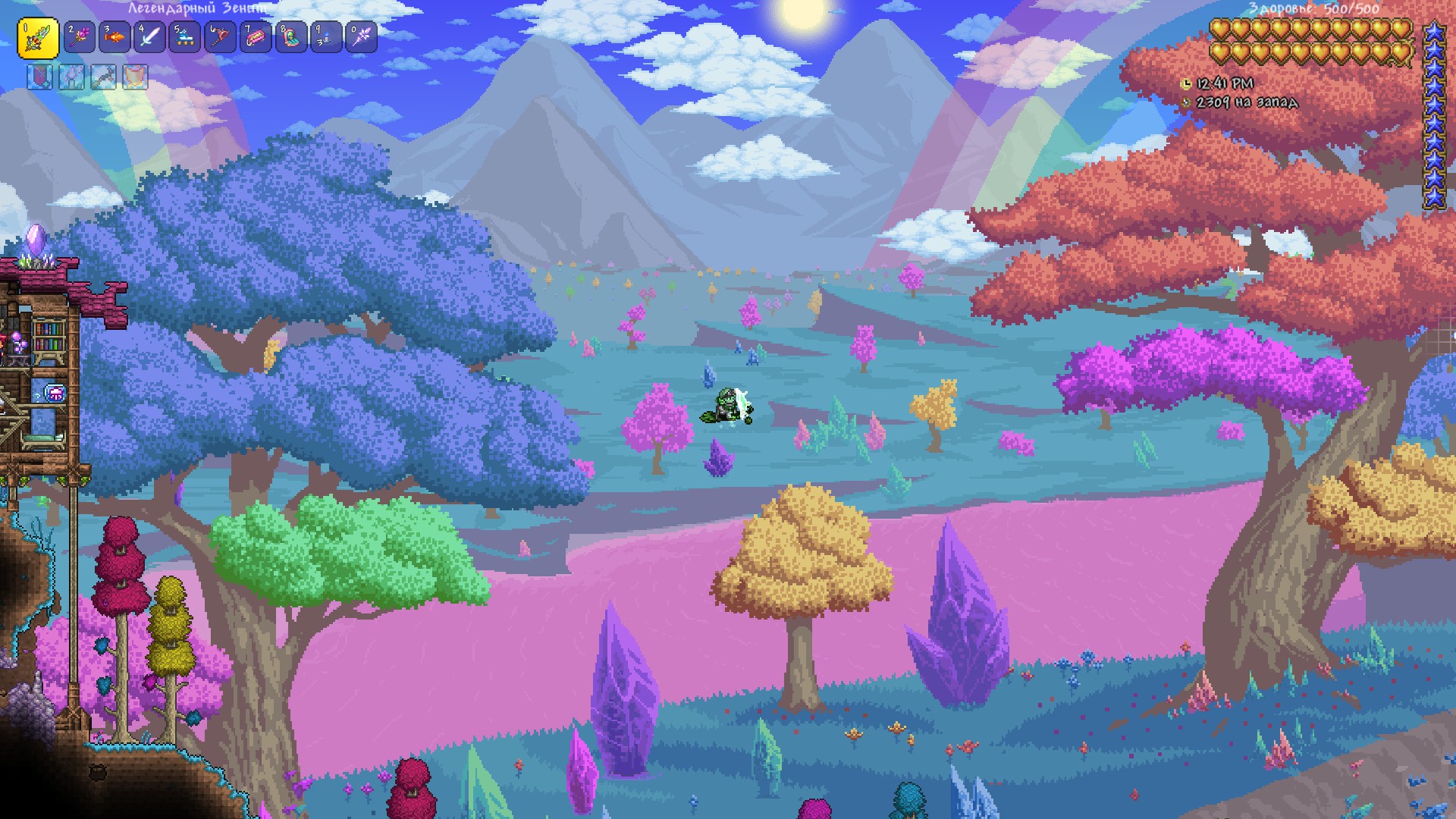 Terraria Better Redesigning Background (TBRB) – Redesign a Background – A field of sakura trees and crystals in between rivers! — screenshot 3