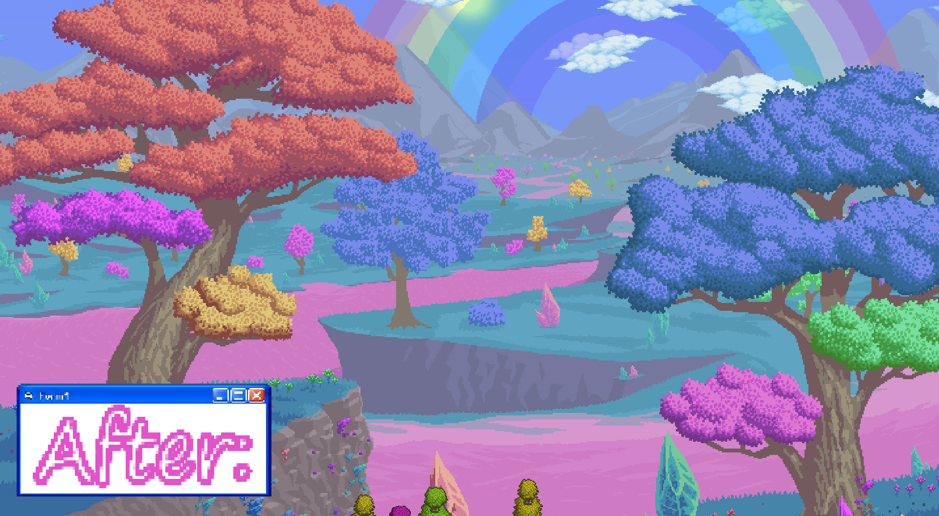 Terraria Better Redesigning Background (TBRB) – Redesign a Background – A field of sakura trees and crystals in between rivers! — screenshot 2