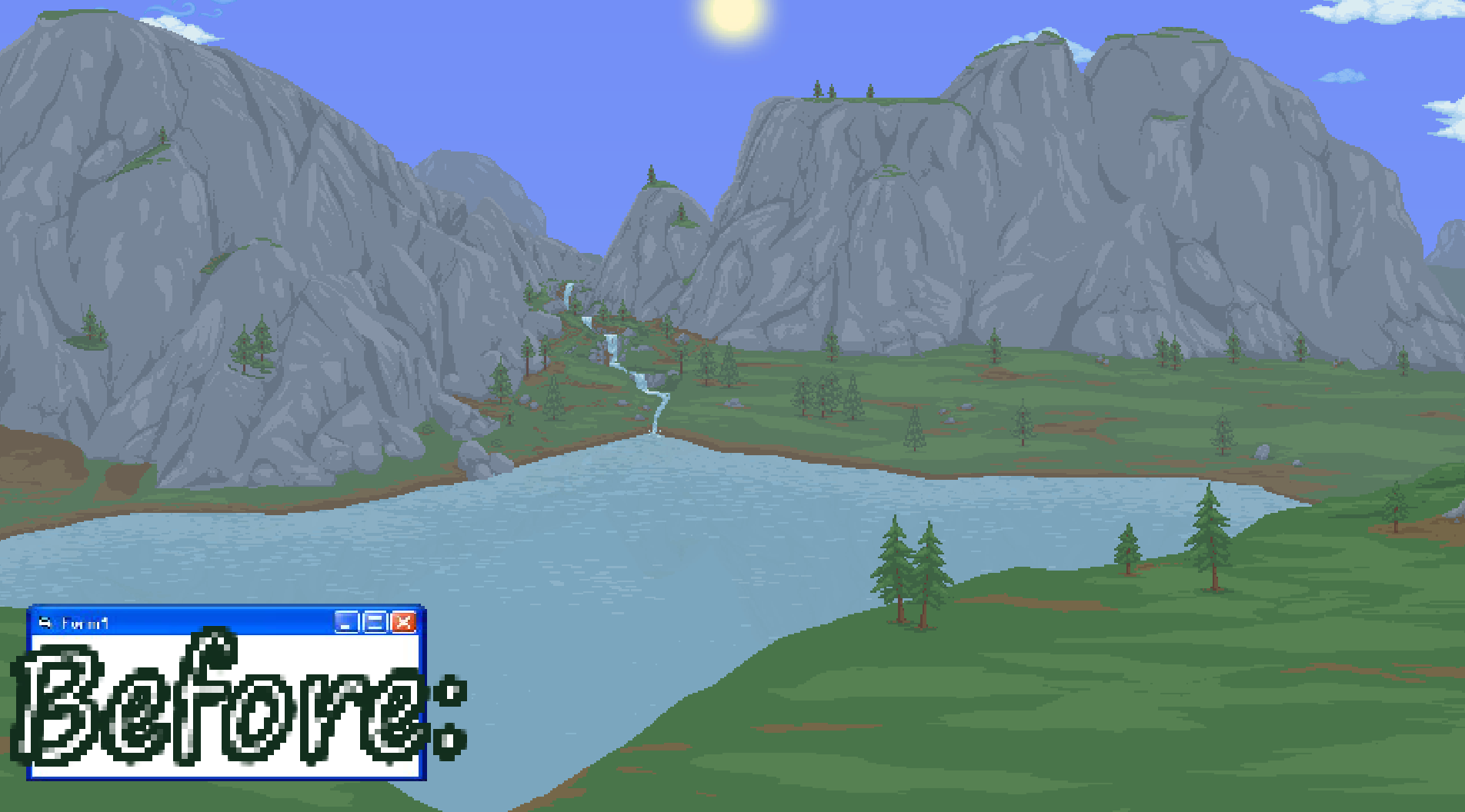 Terraria Better Redesigning Background (TBRB) – Redesigned Background Mountains with Lake — screenshot 1